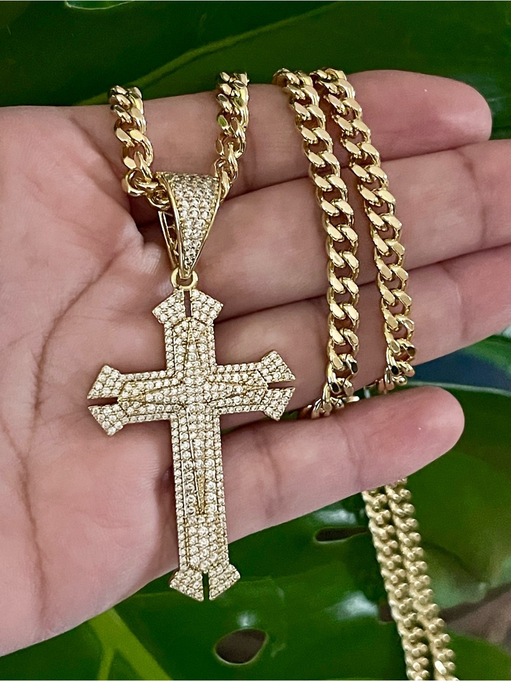 Luxurious Gold Pave Cross Pendant Necklace